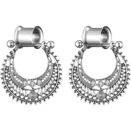 Women Vintage Hollow Rhinestone Drop Flesh Tunnel Expander Ear Piercing Jewelry