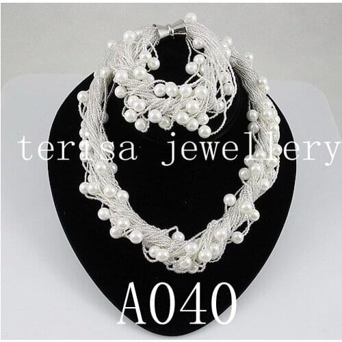 Unique Pearls jewellery Store 8mm White Sea Shell Pearl Necklace Bracelet 24 rows Magnet Clasp Perfect Women Gift A40