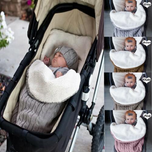 Newborn Baby Winter Stroller Wrap Blanket Footmuff Thick Warm Knit Crochet Swaddle Sleeping Bags Toddler Little Baby Sleep Sack
