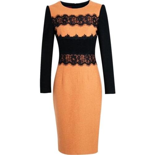 Winter Plus Size Dress Lace Splicing Elegant Vestidos Long Sleeve Pastel Robes New Style Office Ladies Dress Women