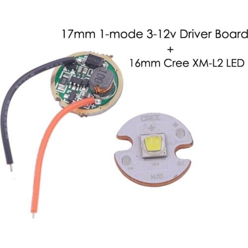1 PC 16mm Cree XM-L L2 led + 1 PC Flashlight Driver 17mm 1-Mode 3V-12V Circuit Board for Cree XM-L/XM-L2 XP-L V5 High power led