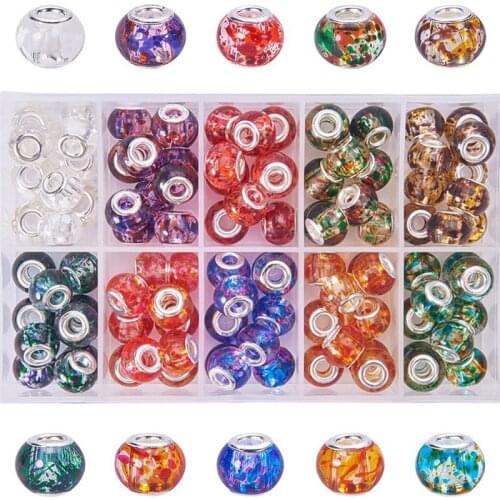 10Pcs/Lot 16MM Big Hole Round Clear Flower Crystal Glass Beads Murano Charm Fit DIY Pandora Bracelet Bangle For Jewelry Making
