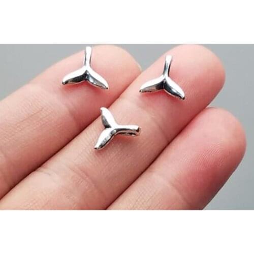 100pcs/Lot--10x10mm Whale Tail Pendants Antique Silver Plated Mini Marine Life Charms DIY Supplies Jewelry Making Accessories