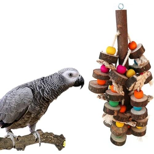 Behogar Natural Wooden Blocks Bird Parrot Hanging Chewing Bite Toy for Budgies Parakeets Cockatiels Conures Lovebirds Macaws