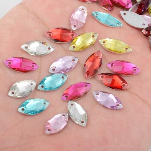 BOLIAO 2 Hole 40Pcs 7*15 mm (0.28*0.59 in) Horse eye Shape Mix Acrylic AB Crystal Flat Back Home/Clothes Decoration DIY