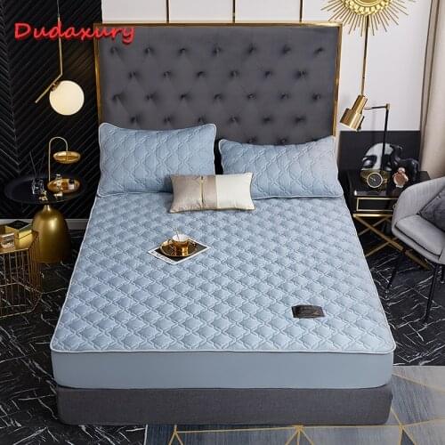 Dudaxury Solid Color Fitted Sheet Quilted Anti-mite Mattress Cover Soy Fiber Filled Breathable Antibacterial Cotton Bed Cover