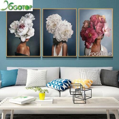 Peony girl Diy Diamond Painting 5D full drill mosaic diamond Embroidery Flowers Hat Woman Abstract Wall Art 3pcs/set ML975