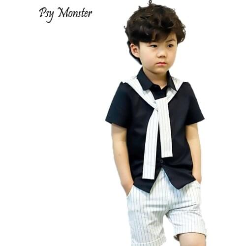 Boys Clothing Set Summer Baby Kids School Suit Gentleman Shirt Shorts Tie Boy Formal Wedding Birthday Party Costume F137