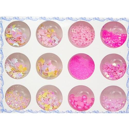 Beauty 12 Color Dazzling Sparkly Nail Art Sequins Pink Nails Glitter Pearl Paillette Powder Flakes Moon Star Makeup Accessoires