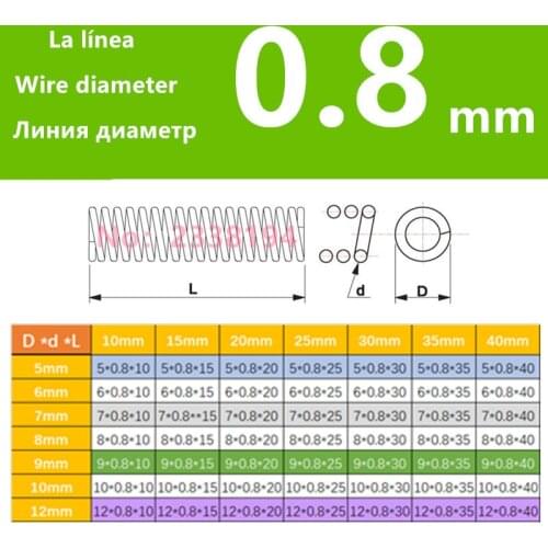 304 stainless steel hook Compression will spring toy spring 0.8 mm wire spring OD5/6/8/10/12 mm 10 PCS