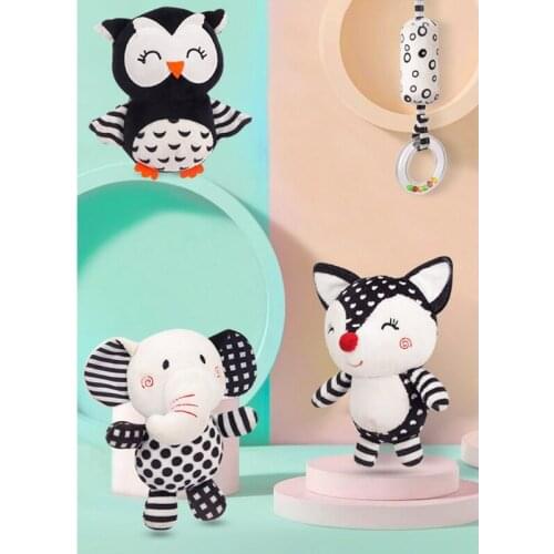 L41D Baby Stroller Rattle Toy Pushchair Hanging Pendant Plush Cartoon Animal Doll Toy