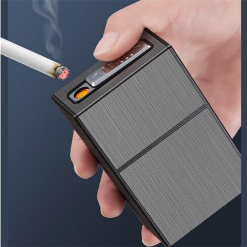 Metal Cigarette Case 20PCS Cigarette Capacity Can Mount Lighter Cigarette Box Holder For Lighters Smoking Men Gifts Dropshipping