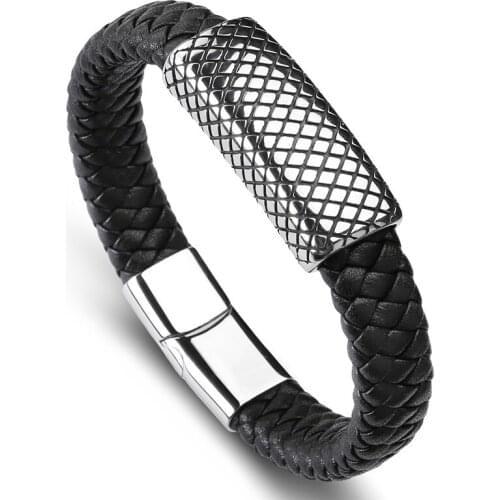 Fashion Men Classic Format Bracelet Leather Stainless Steel Simple Bangles Male Collocation Punk Cuff Jewelry