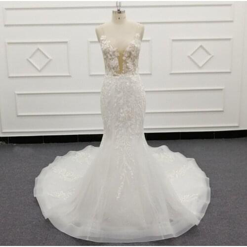 Molanda Mermaid Wedding Dress 3D Flower 2021 Vestidos de novia Vintage Lace Spaghetti Straps Bridal Gown Wedding Gowns SJ214-3