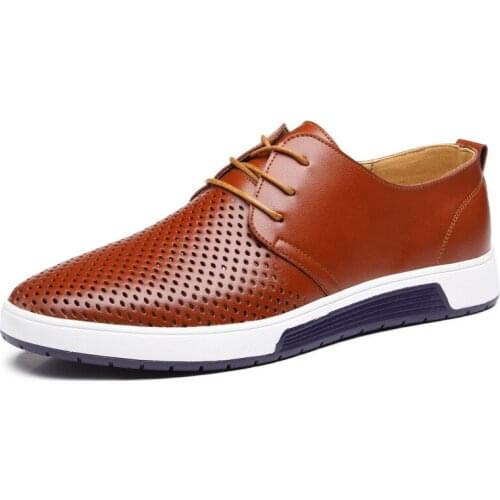 New 2019 Men Casual Shoes Leather Summer Breathable Holes Luxurious Brand Flat Shoes for Men Drop Shipping