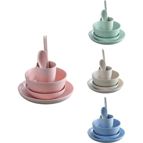 6-Piece Wheat Straw Creative Household Japanese-Style Tableware Set, Cups, Plates, Chopsticks, Spoons, Tableware