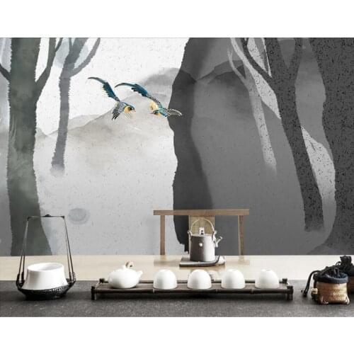 XUE SU Custom wallpaper mural new Chinese Zen hand-painted ink woodland landscape background wall covering
