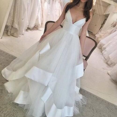 SuperKimJo Cheap Bridal Dresses 2020 Vestido De Noiva Simple White Tiered Boho Wedding Dress Robe De Soiree Trouwjurk