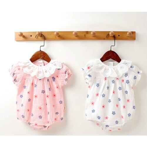 Newborn Baby Girls Clothes Infant Rompers Floral Printed Summer Short Sleeve Lovely Cotton Toddler Ruffle Bodysuit BABY Outfits