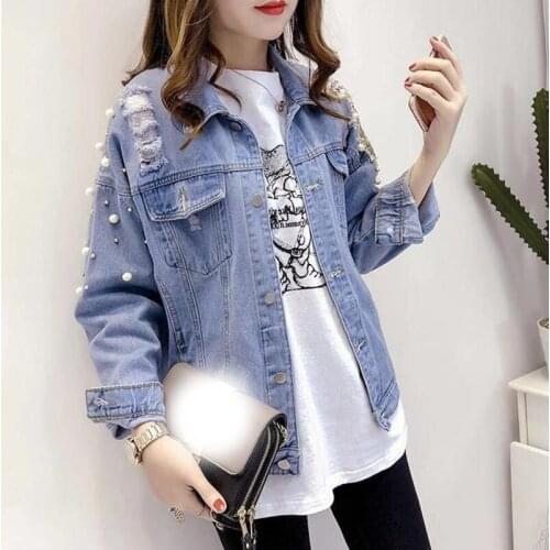 Solid Turn-down Collar Jean Jacket for Women Loose Casual Blue Fashionable Women Coats Female outwear Denim Feminine