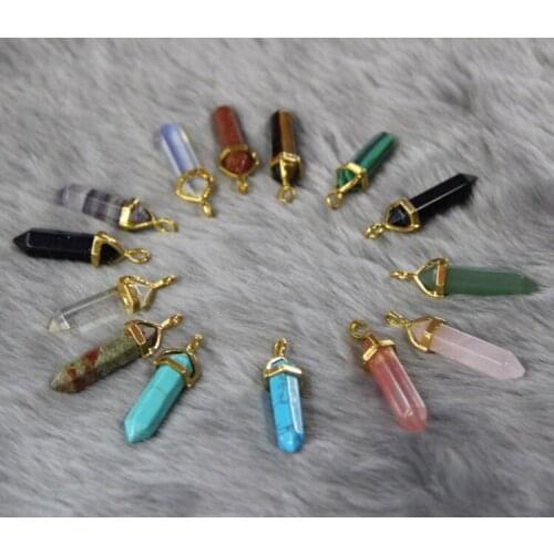 5pcs/lot Quartz Necklaces Pendant, Gems Stone Quartz Crystal Hexagon Healing Chakra Point Pendants for Jewelry