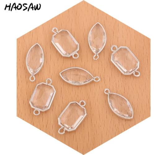 HAOSAW Choose 6Pcs/Lot Crystal Charm/Rhodium/Glass Connection/Jewelry Part/Accessories Part/Handmade Jewelry
