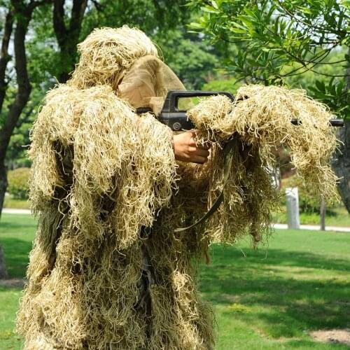 Field Dry Grass Ghost Tactical Ghillie Suit Sniper Hunting Paintball Wargame CS Ghilly Suit Set Includes 1 Free Ghillie Wrap