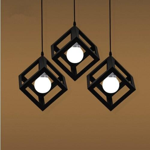 Popular American Country Square Meals Pendant Lmap 3 Head Iron Creative Stage Droplight Sitting Room Loft Wrought Iron Light