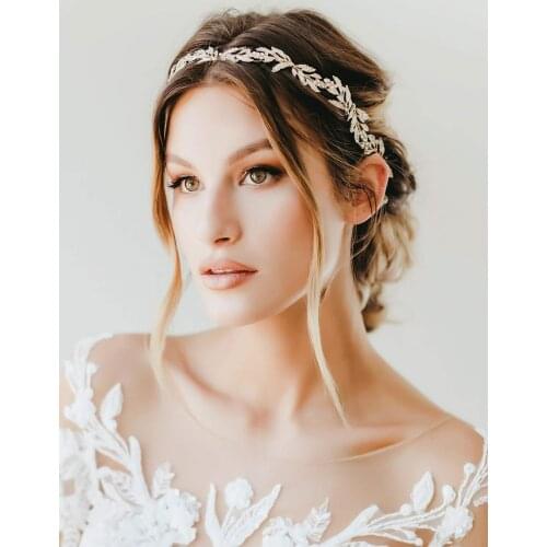 Handmade Golden Wedding Headbands Tiaras Crystal Leaf Hairbands Headdress Wedding Hair Accessories Head Jewelry