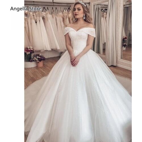 Princess Clear Crystals Wedding Dress For Bride Off Shoulder Ball Gown Major Beading Top Shiny Glitter Bridal Gowns Custom Made