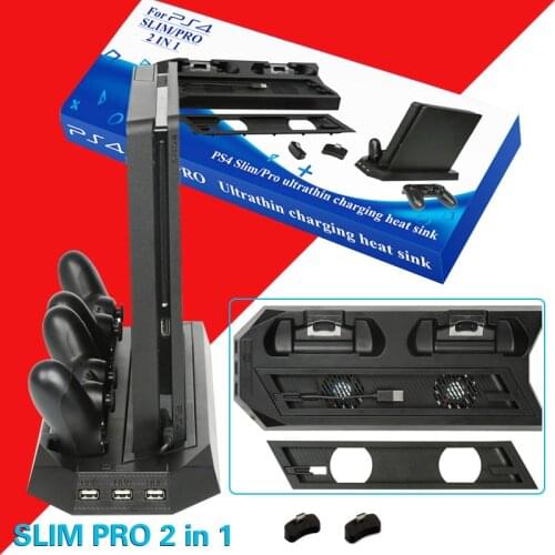 PS4 2 In 1 Vertical Stand with Dual Controller Charging Station Dock 3 HUB Port Cooling fan for Sony PlayStation 4 PS4 Slim Pro