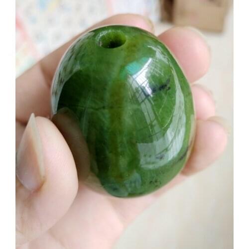 Yoni Egg,Natural Nephrite Serpentine Eggs Polished Chlorophane Massage Chakra Healing Reiki Stone Egg 35x50mm,with hole 5mm