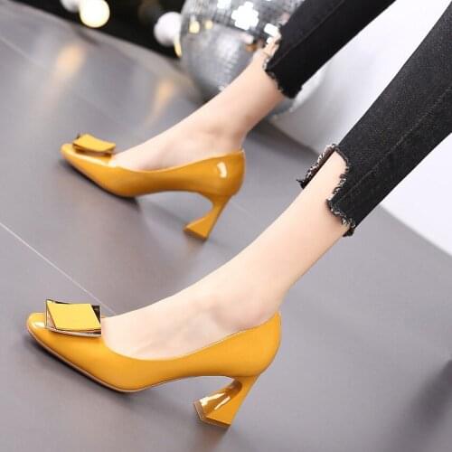 Soft Leather Not Tired High Heels Womens Spring Autumn Thick-heeled Square Buckle Mid-heel Professional Ladies Party Dress Shoe