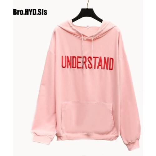 Simple Loose Fit Letter Embroidery Women Sweatshirts Cotton Long Sleeve Hoodie Hooded Sweater Woman Tops Teen Pullovers White