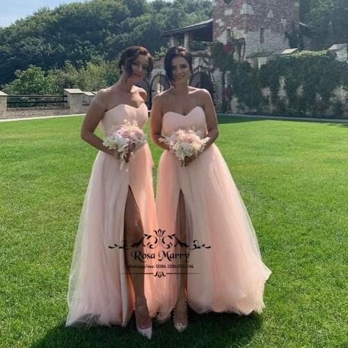 Plus Size Pink Long Bridesmaids Dresses 2020 A Line Corset High Split Cheap Simple vestido dama de honor Dress For Wedding Party