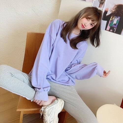 AECU Autumn Women Plus Size Sweatshirts Long Sleeve Ladies Tops Sweatshirt Female O Neck Solid Outwear Oversized Sweatshirt