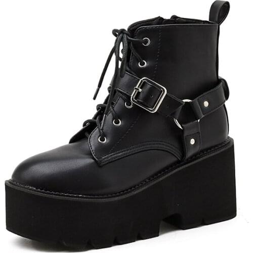 2020 Winter Shoes Women Boots Lace Up Platform Motorcyle Boots Zip booties Sewing Ankle Boots Female botines mujer LJB260