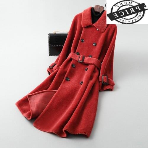 Winter Thick Warm Jacket for Women Clothes 2021 100% Real Fur Coat + Belt Korean Ladies Sheep Shearing Long Coats KL120a