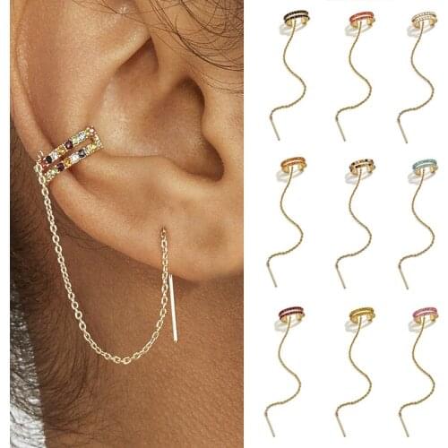 1 PC Ear Clip Long Tassel Earrings For Women 2021 Crystal Ear Cuff Earring Ear Line Fashion Jewelry Gift Vintage Hoop Earrings