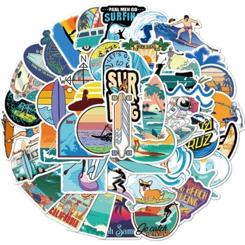 10/30/50 PCS Summer Beach Landscape Skateboard Diary Waterproof Graffiti Guitar Toy Decoration Sticker Wholesale