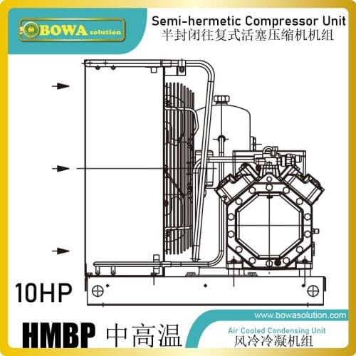 10HP HMBP piston compressor unit with fin & tube heat exchanger condenser is great for varous moulds temperature controlling
