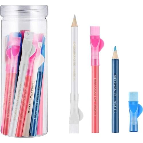12Pcs/box Sewing Chalk Pencil Tailors Pencil with Storage Bottle for Tracing Temporary Dressmaker Garment Fabric Sewing Tools