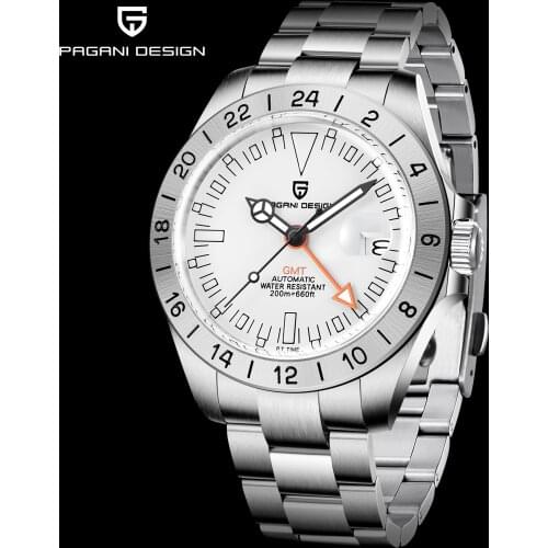 2021 PAGANI Design New Fashion Simple Men GMT Mechanical Watch Stainless Steel 200M Waterproof Sapphire Glass Watch Reloj Hombre