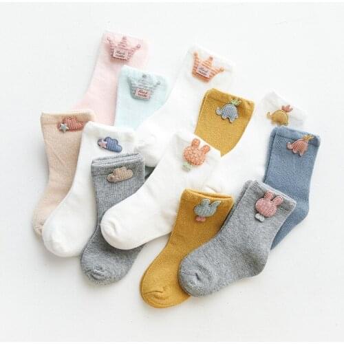 3 Pairs Combed Cotton Newborns Babies Socks Cartoon Accessories Socks Breathable Natural Softness Lightweight Socks For 0-3