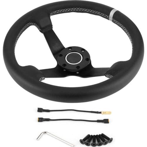Steering Wheel Hubs 350mm/14in 6-Bolt Deep Dish Black Leather Racing Steering Wheel W/ Horn direksiyon