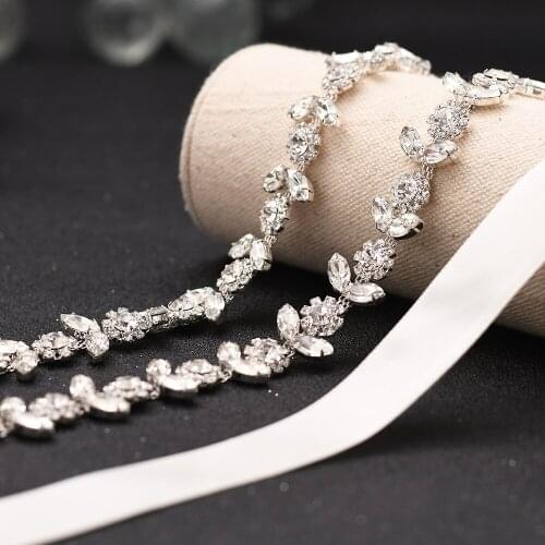 TRiXY S440 Rhinestone Belts For Wedding Dress Thin Silver Diamond Belt for Women Beaded Bridal Belt Sash Fancy Belt for Brides