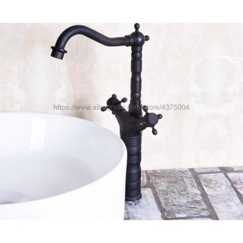 Oil Rubbed Bronze Bathroom Sink Faucet Basin Mixer Tap Double Cross Head Handle Single Hole Hot and Cold Water Nnf146