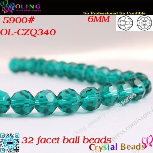 Bead,100pcs/Lot green Crystal Glass Faceted Football Beads 6mm Crystal Round Beads For DIY Jewelry Findings