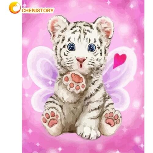 CHENISTORY Cute Tiger Animal Picture By Numbers For Adults 40x50cm Frame On Canvas Acrylic Paint Coloring Photo By Number Crafts