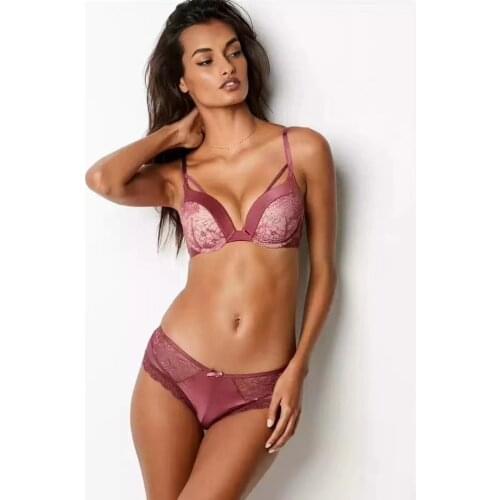 EFIOLY 2020 Sexy Deep V Lace Bra Underwear Set Gather Adjustable Underwear Set Fashion Color Matching Retro Bra and Panties Set